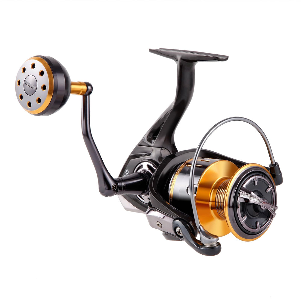 Cabom Nytex saltwater spinning reel carbon fiber body delivers lightweight strength for long casts.
