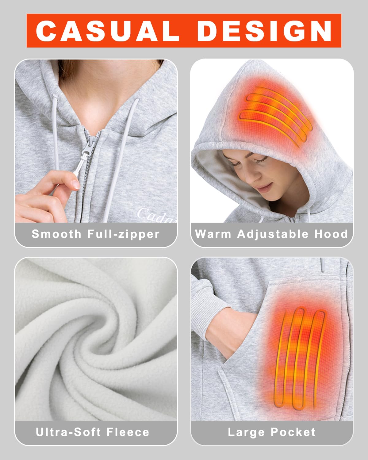 Cadai heated hoodie cuff-detail image highlights wind-blocking cuffs and snug fit