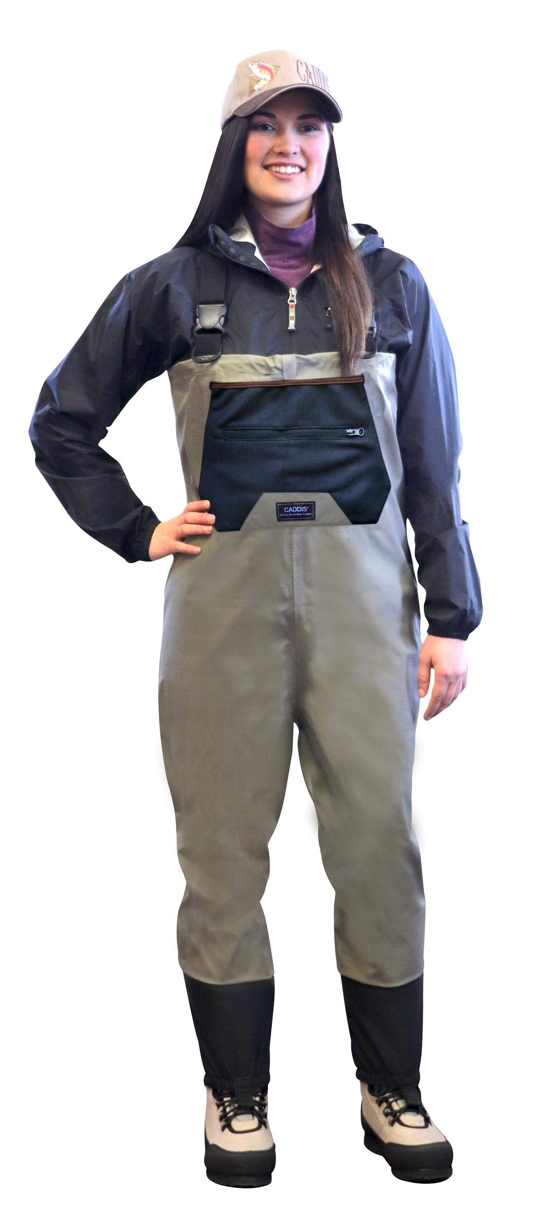 Caddis CA9907W-L women's breathable stockingfoot chest wader in tan for river adventures