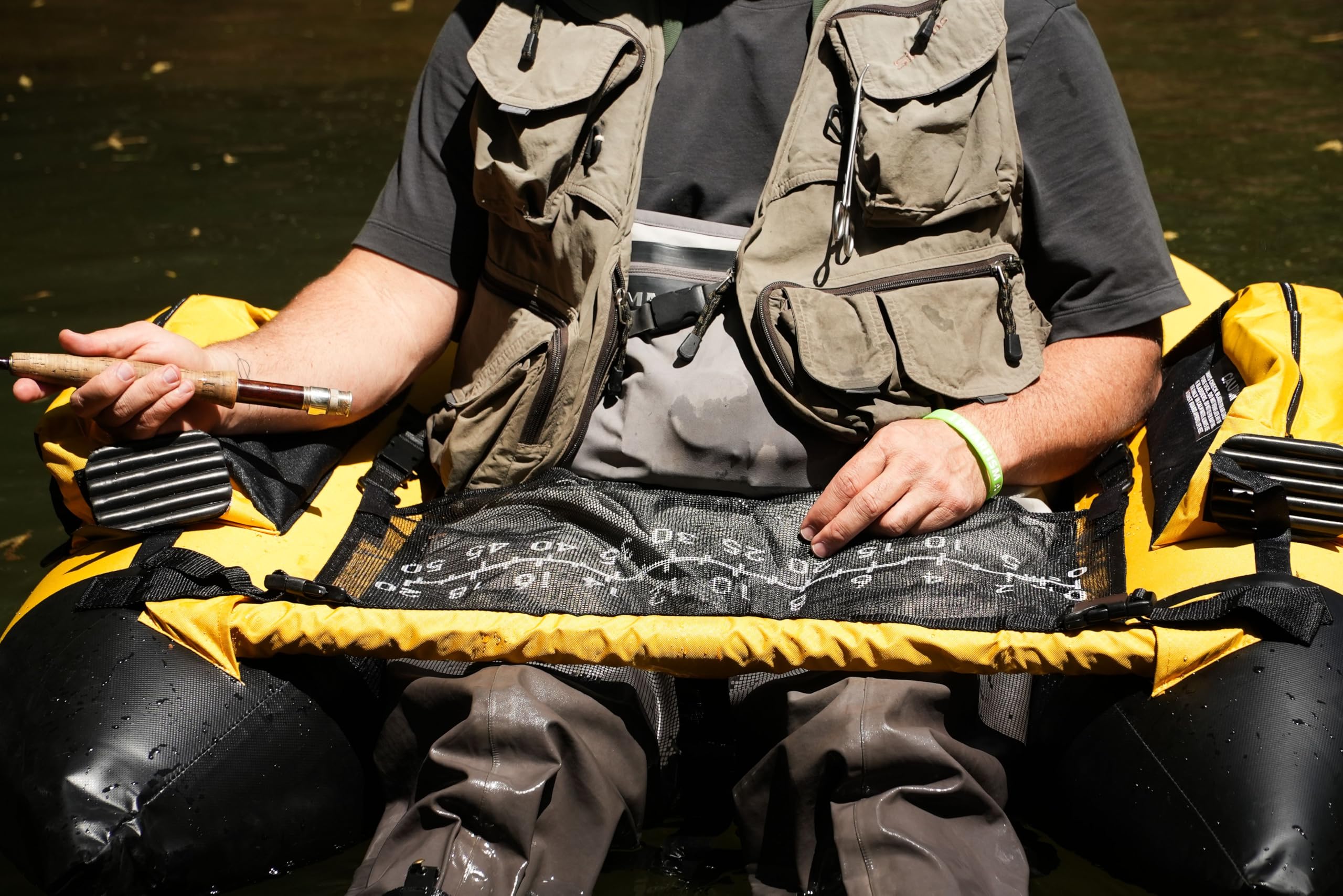 CADDIS Premier Plus II Float Tube seat detail with inflatable padding reduces fatigue