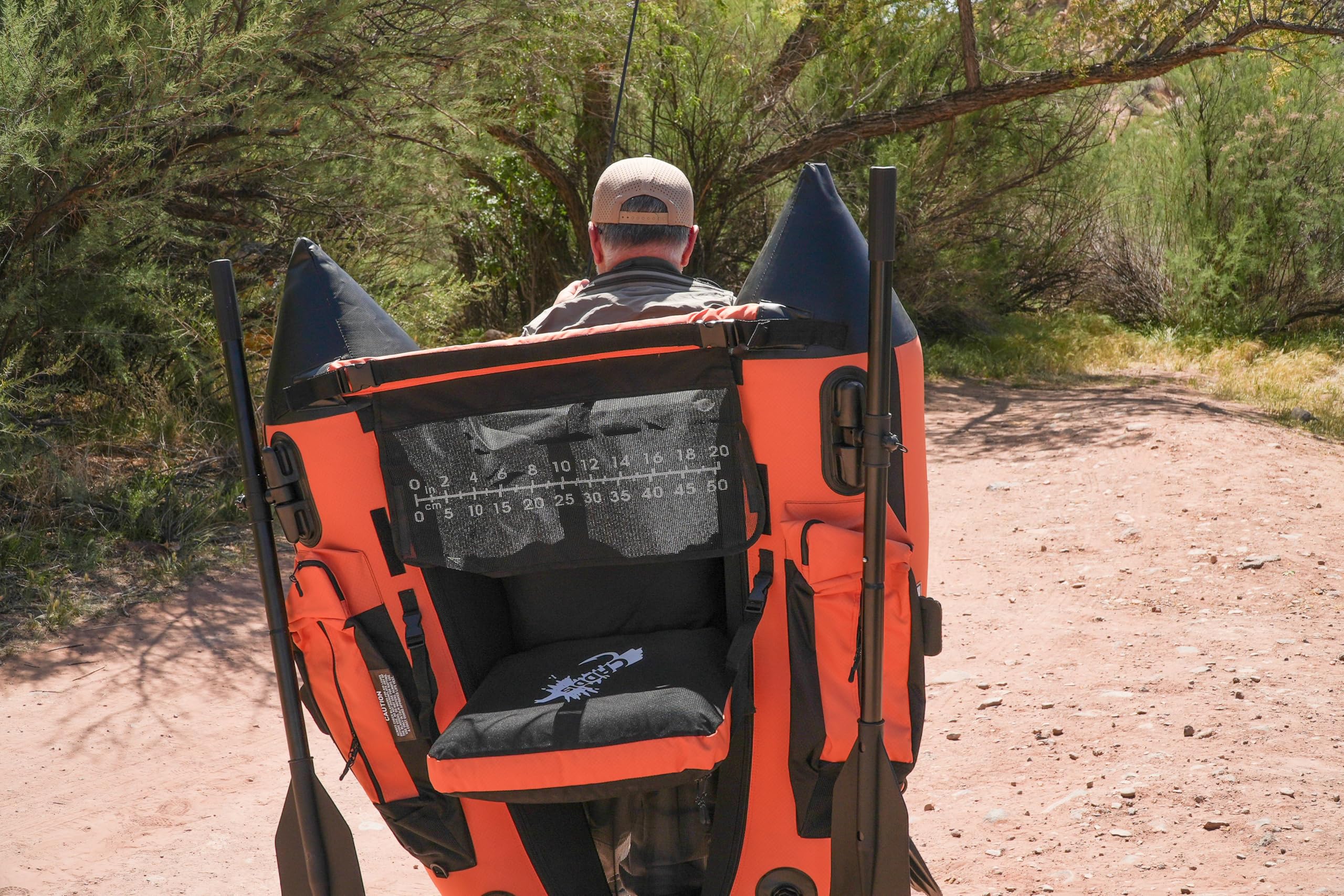 Caddis Inspire-LC II float tube with custom oars for full rotation and easy stow-away