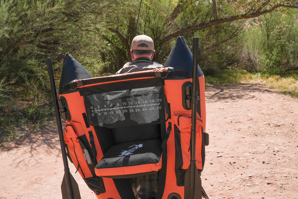 Caddis Inspire-LC II float tube with custom oars for full rotation and easy stow-away