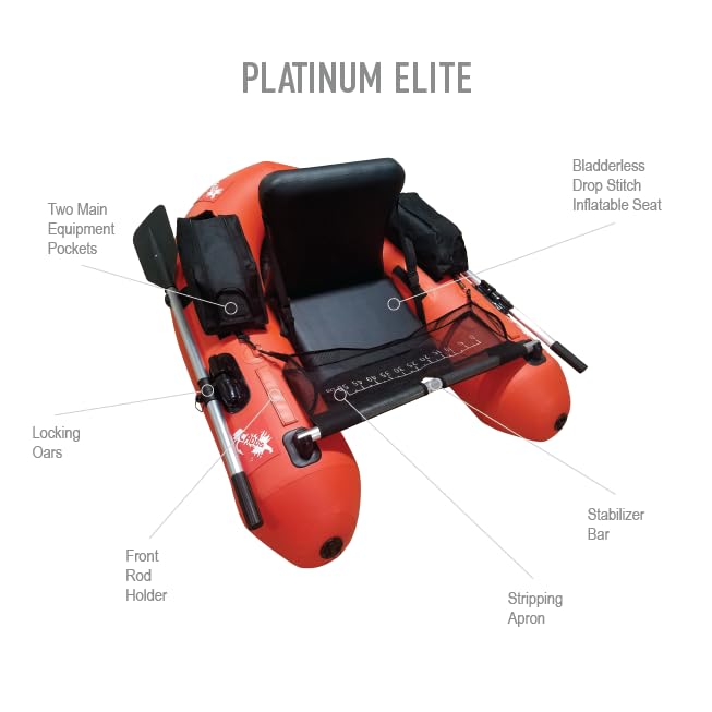 CADDIS Platinum Elite float tube side view highlights the built-in rod holder and storage pockets