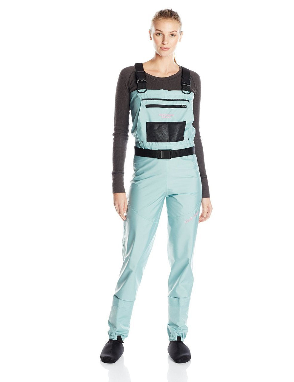 Caddis Women's Teal Deluxe Breathable Wader front view highlights all-day comfort in streams.