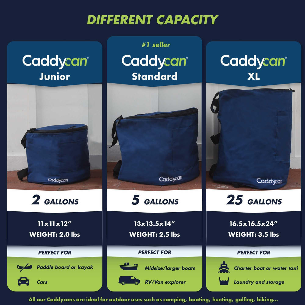 Caddycan swivel D-ring clip allows secure strap attachment.