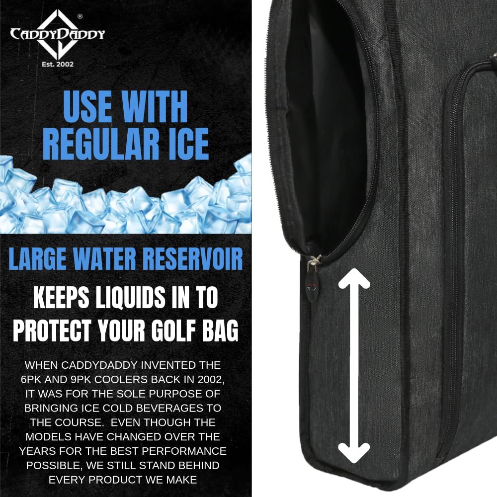 CaddyDaddy leak-resistant liner shown to prevent condensation and spills on cart paths.