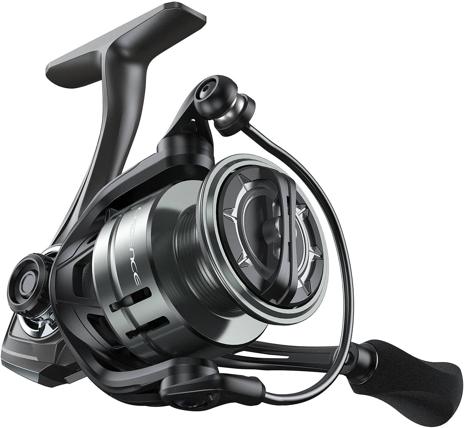 Side view showing lightweight carbon frame and machined aluminum spool
