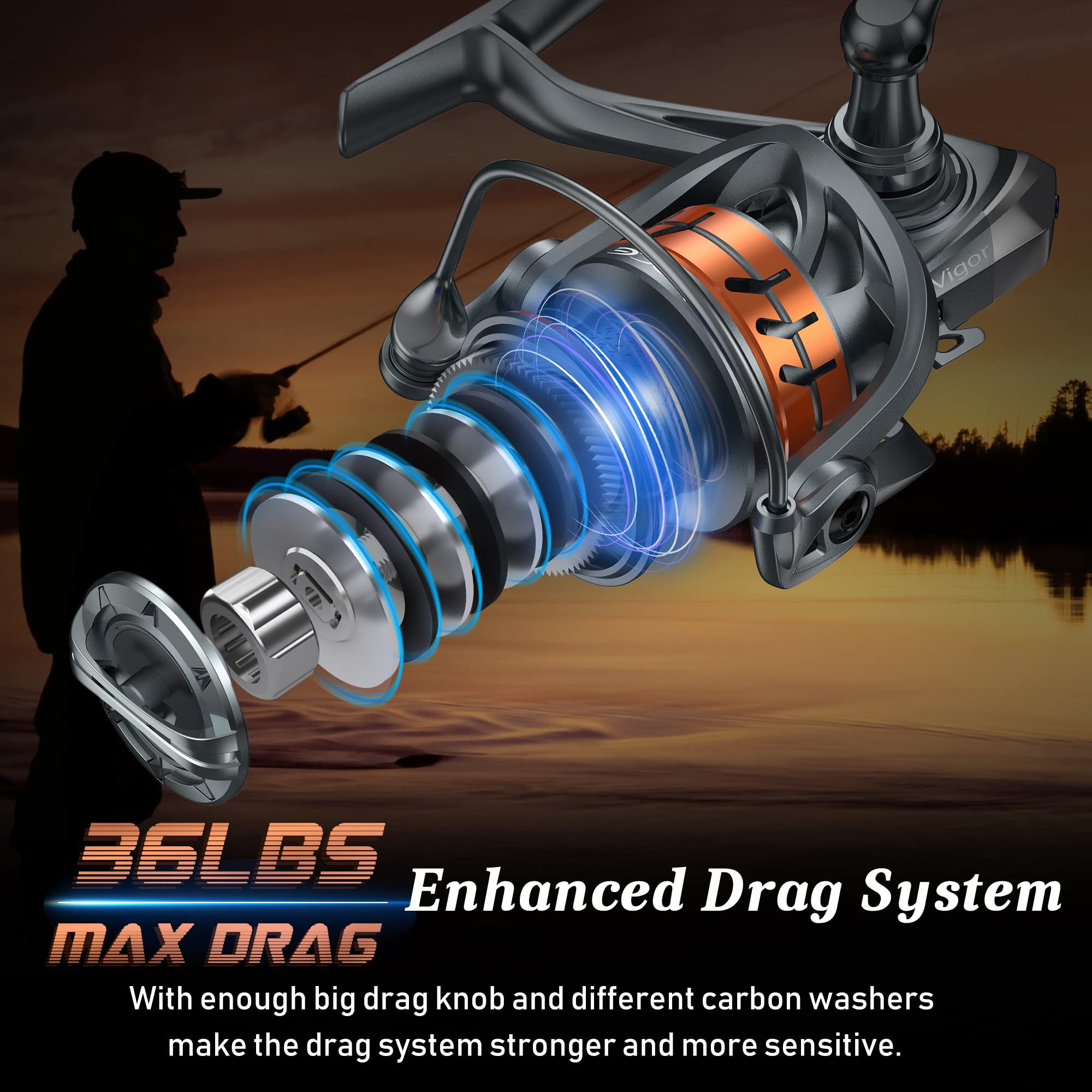 Cadence Vigor 20-lb drag with sealed drag for consistent fighting power.