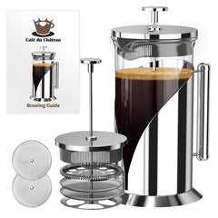 Cafe Du Chateau 34oz French Press ready for rich coffee brewing at home
