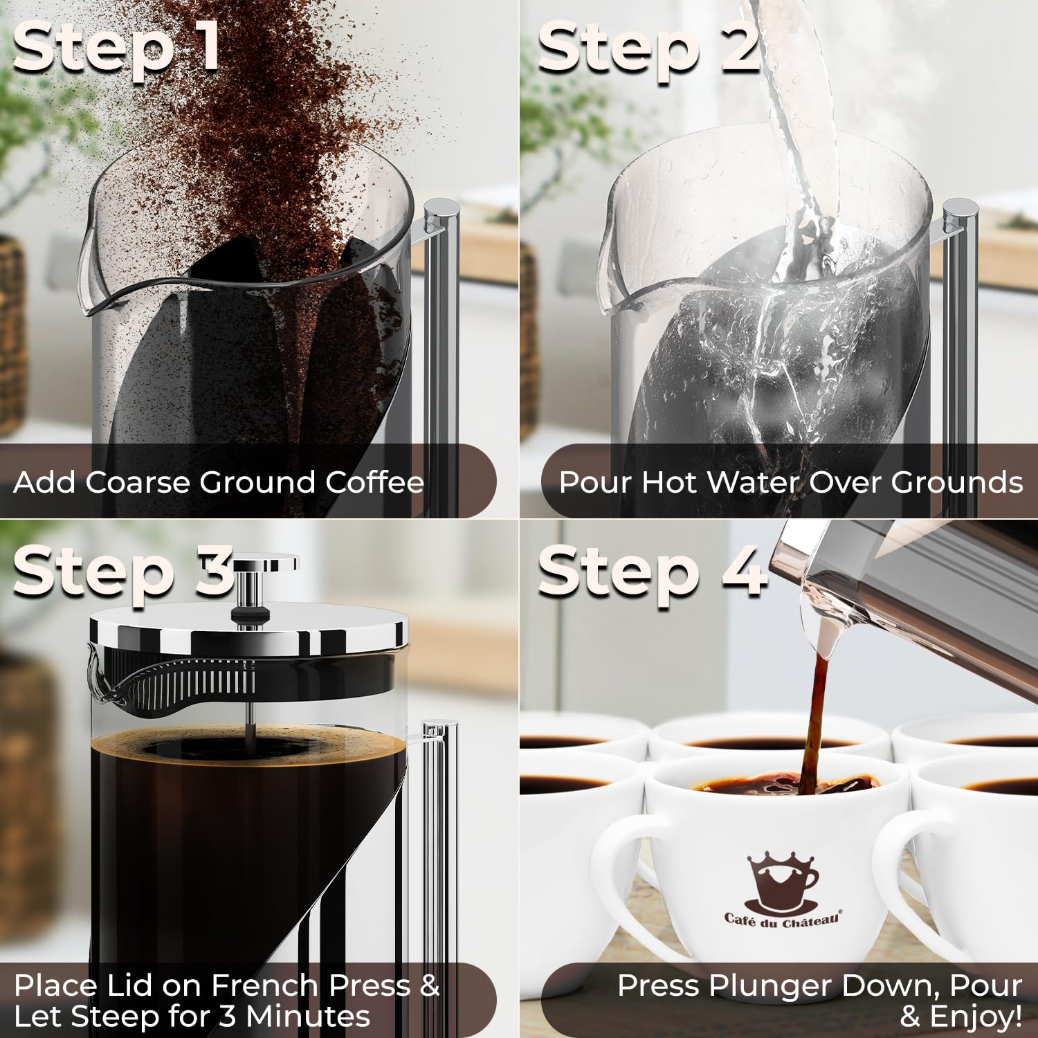 Cafe Du Chateau Clear glass carafe lets you watch the brew