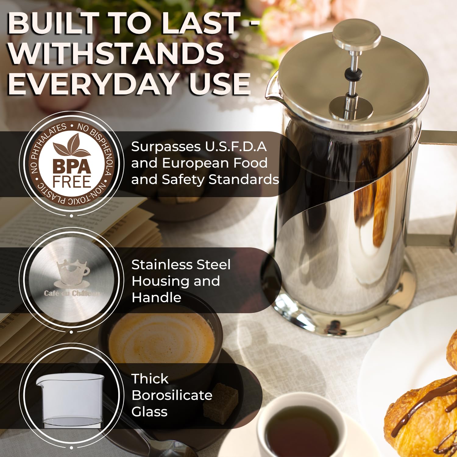 Cafe Du Chateau Reinforced frame provides durable daily use