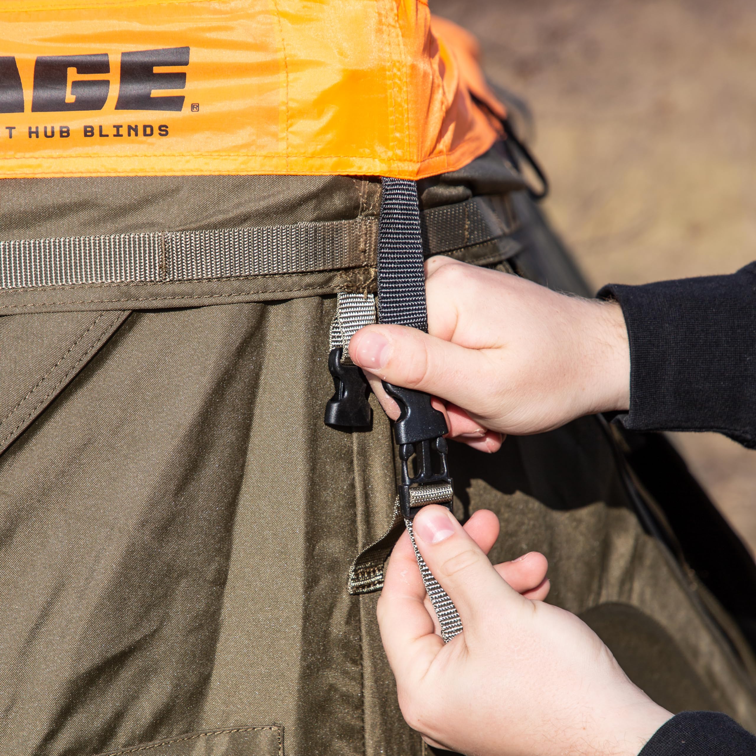 CAGE Blaze Orange Safety Cap improving visibility for hunters in brush