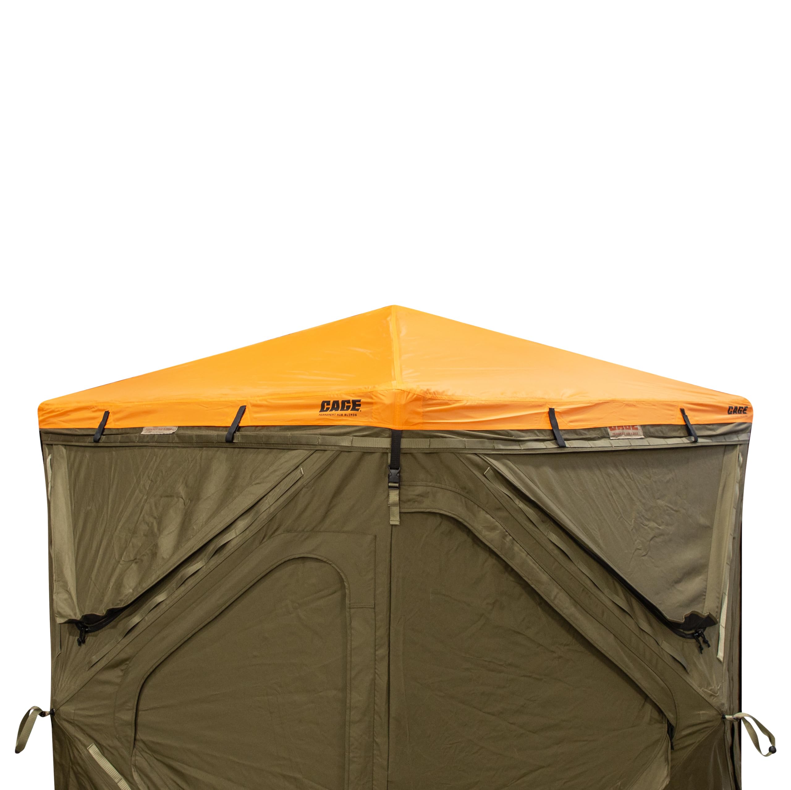 CAGE Blaze Orange Safety Cap on R30 hub blind with quick clips for easy setup