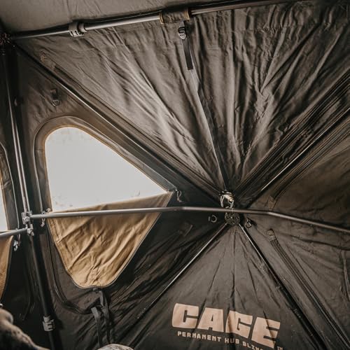 Rail connects to vertical corner pole for secure setup on the CAGE blind