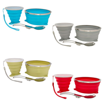 Cagelya collapsible bowl, food-grade silicone, portable camping meals.