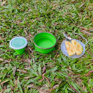 Cagelya compact mess kit folded to 1.1 inches tall for easy storage