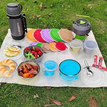 Cagelya silicone folding components ready for hot or cold drinks on the trail