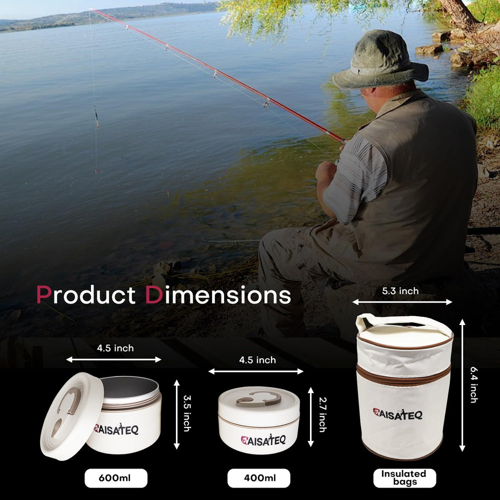 Combo packaging: two bait containers and storage bag ready for fishing trips