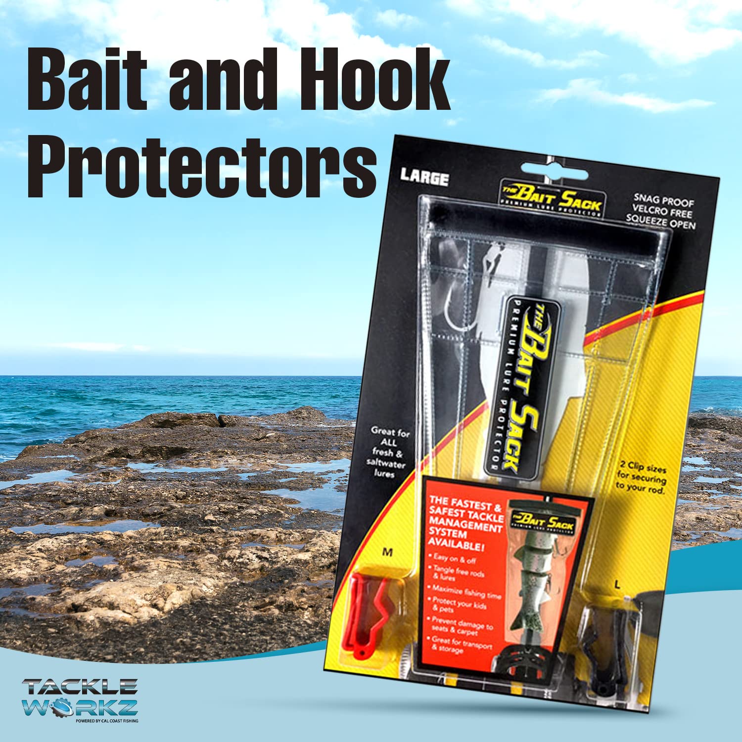 Cal Coast Bait Sack snag-proof clip prevents gear snags.