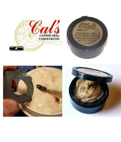Cal's Universal Reel and Star Drag Grease Tan 1oz packaging for larger reels
