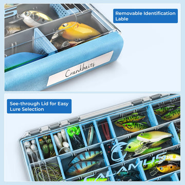 Calamus DryVault adjustable ventilated dividers organize many lure sizes