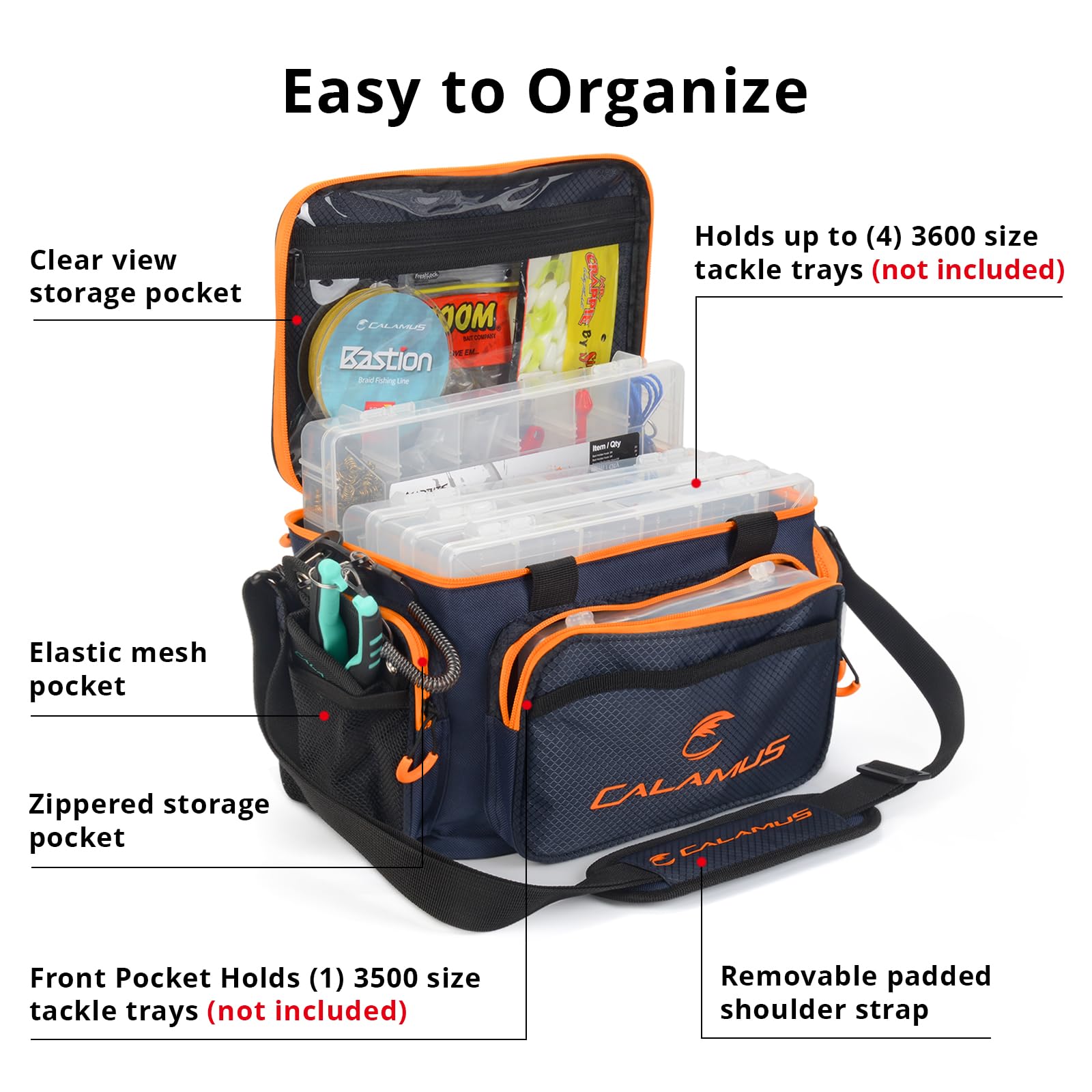 Calamus orange fishing tackle bag - side view