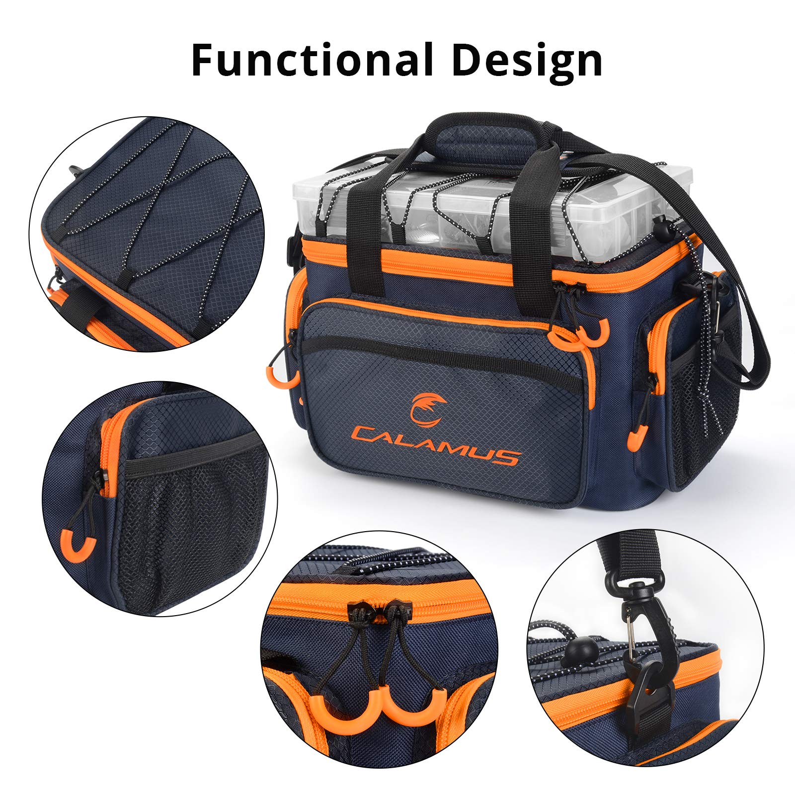 Calamus tackle bag orange padded strap for comfortable carrying on long trips