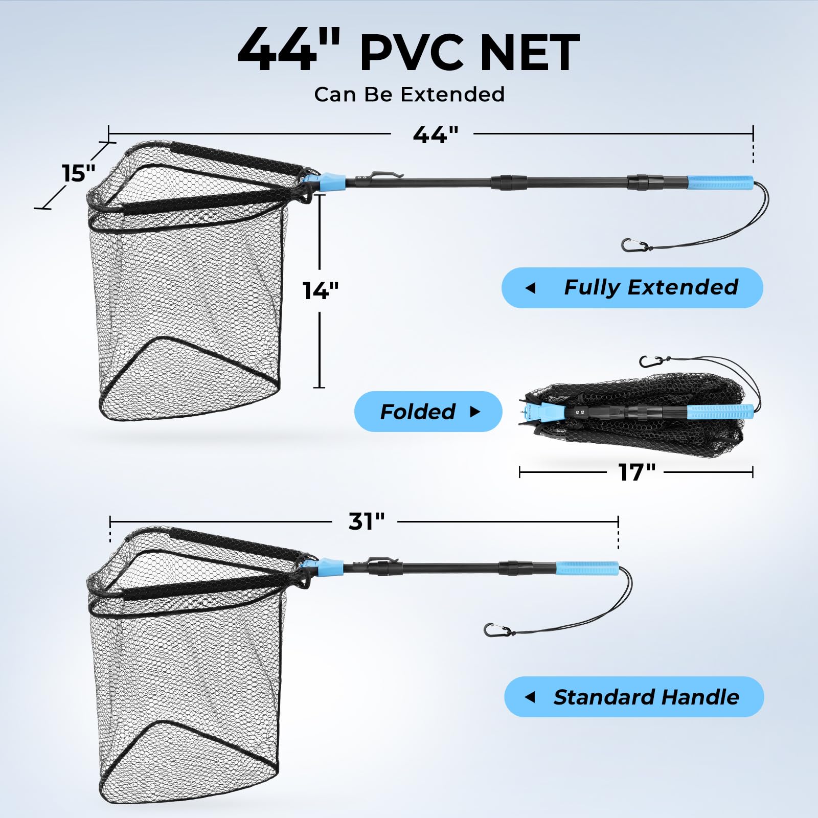Net shown attached to a belt clip for hands-free access