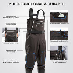 Calamus WaveWalker external zip pocket highlights secure gear storage in messy conditions