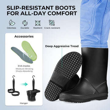 Calamus WaveWalker PVC boots with deep tread for stability on slippery shores