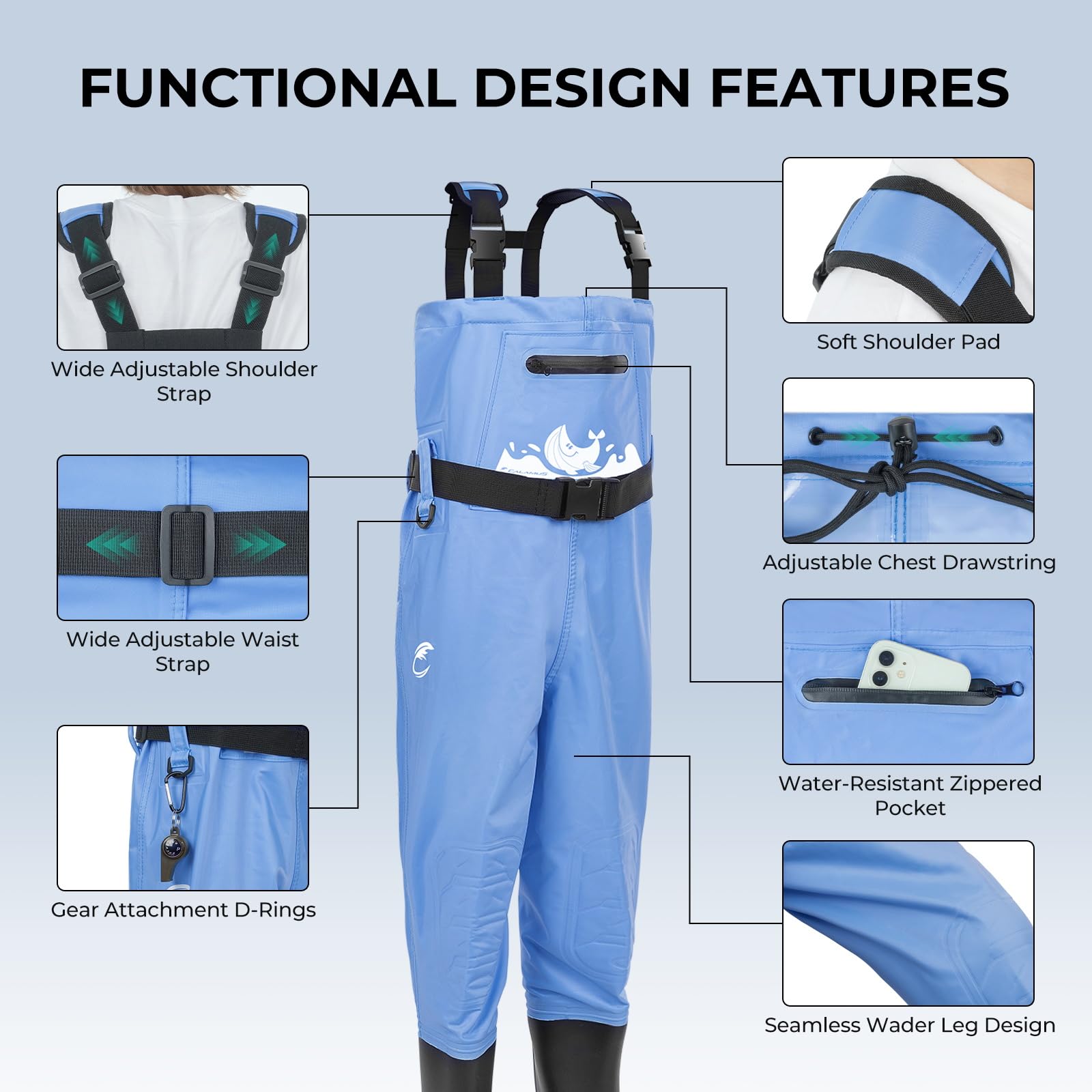 Calamus WaveWalker adjustable shoulder straps ensure a secure, comfortable fit for growing kids.