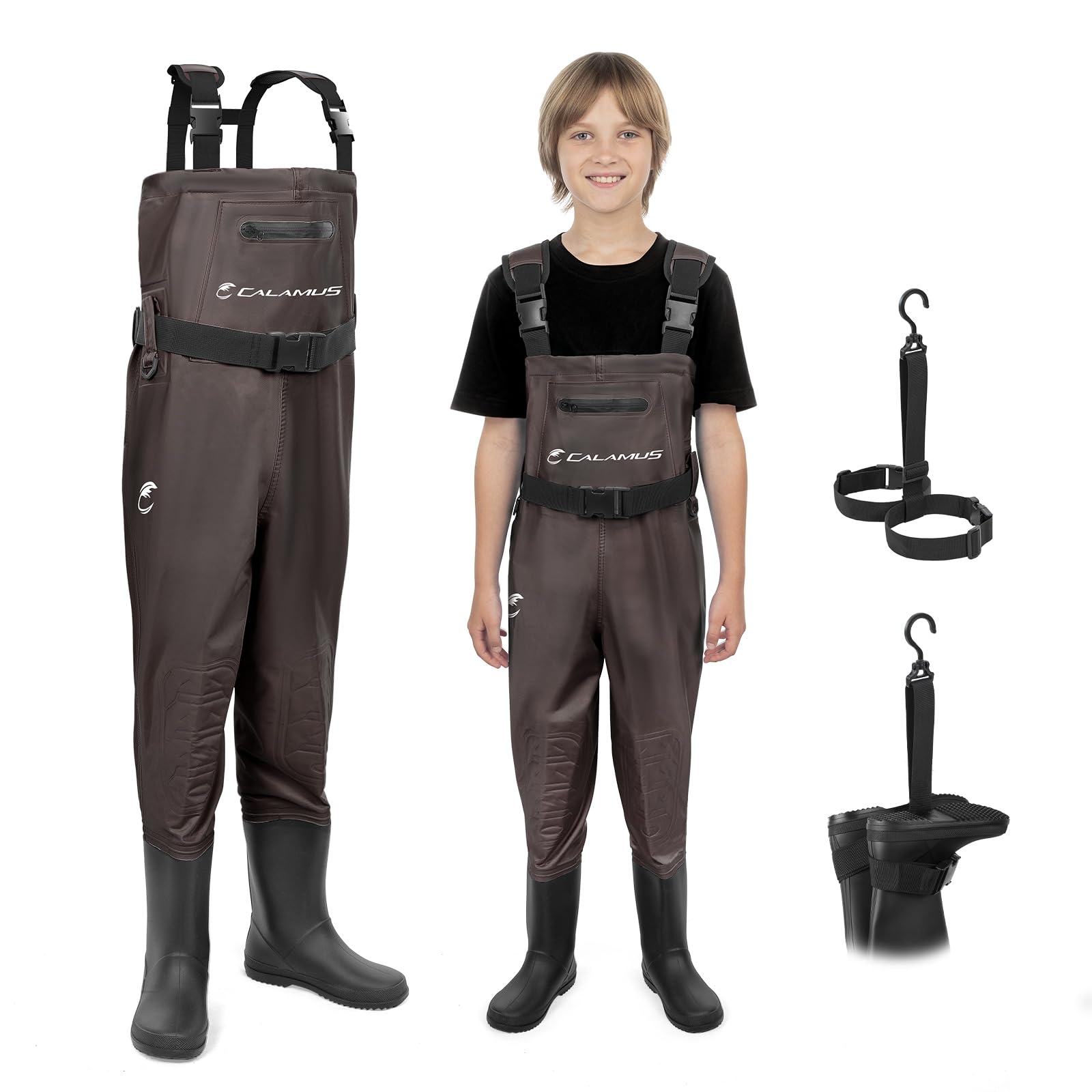 Calamus WaveWalker kids waders show waterproof nylon-taslon fabric for dry fishing adventures.