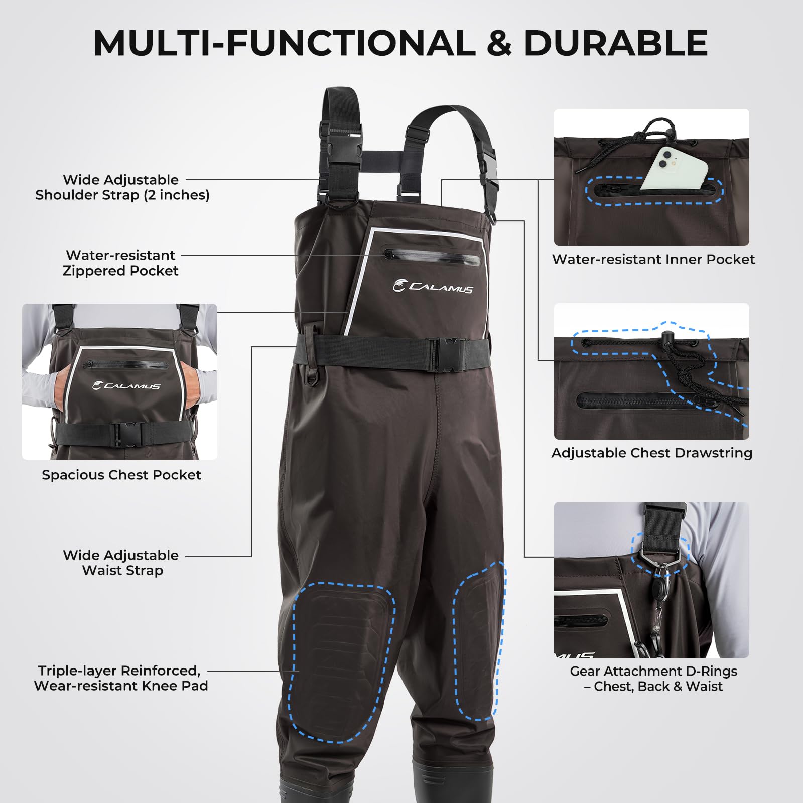 Calamus WaveWalker external zippered pocket enables quick gear access.