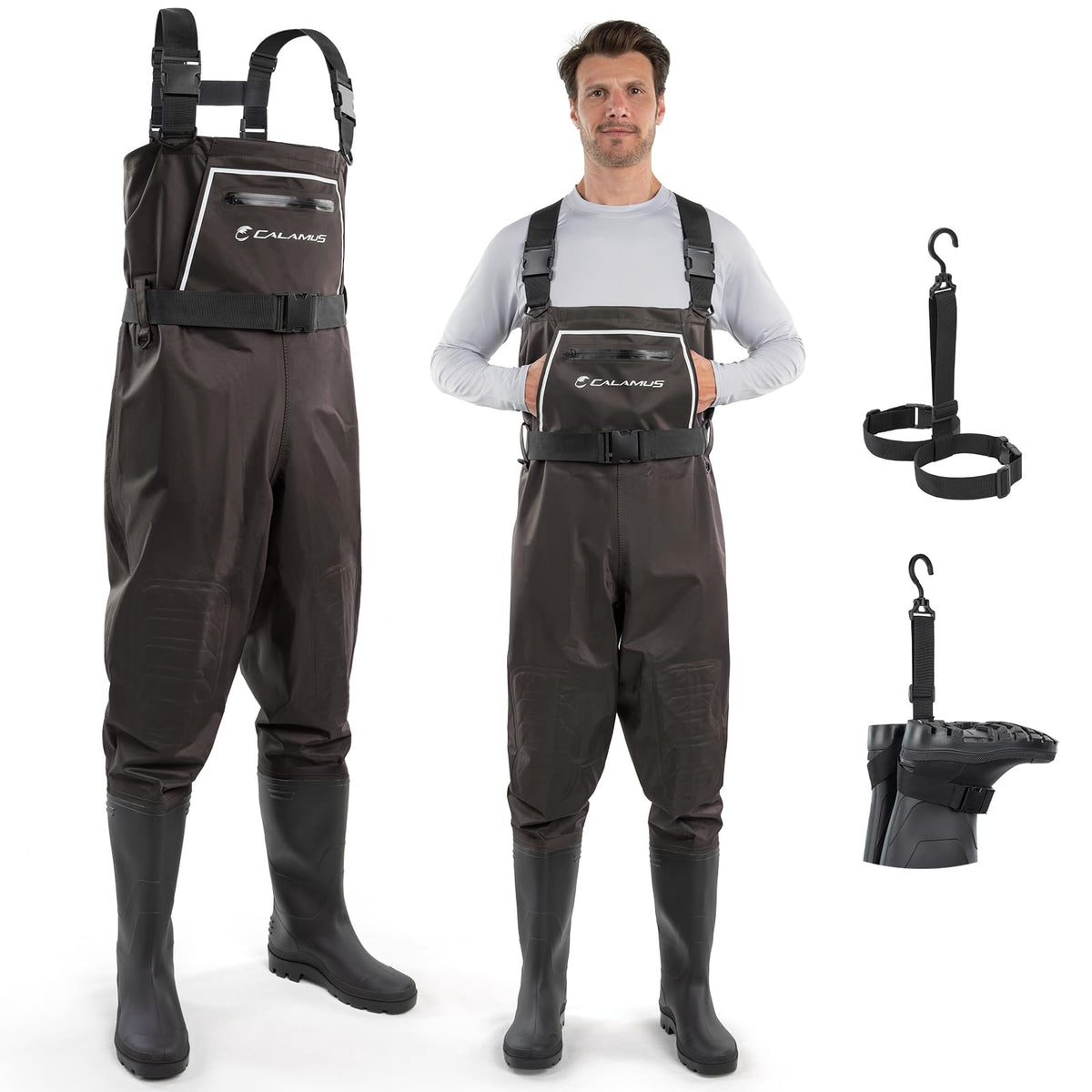 Calamus WaveWalker waders waterproof nylon for all-day protection.