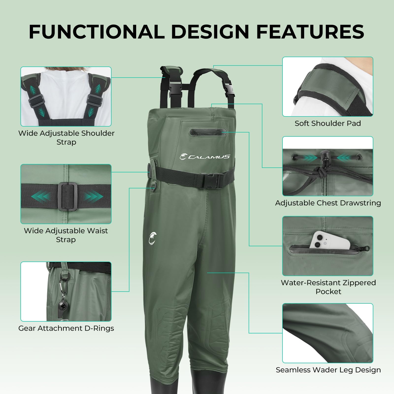 Calamus WaveWalker slip-resistant boots provide stable footing on slippery banks