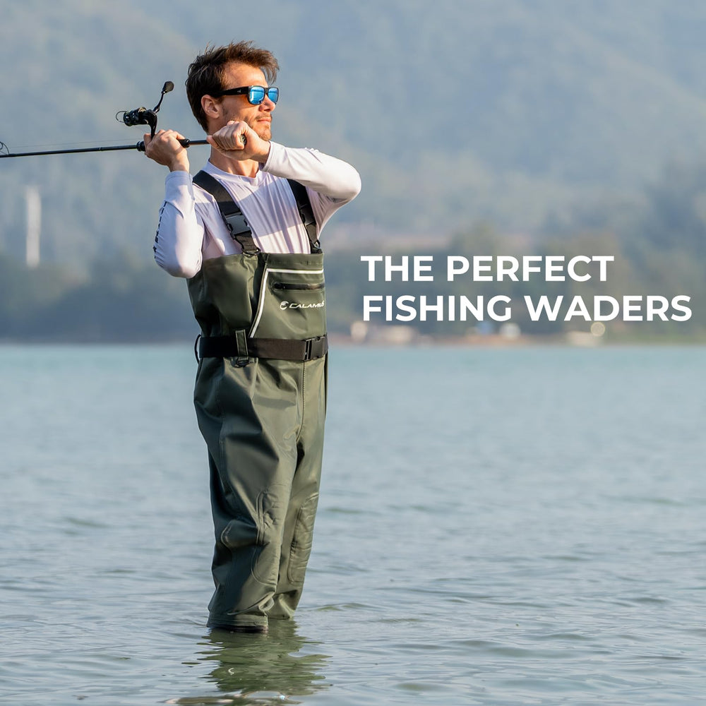 Calamus WaveWalker wader hanger attached for organized storage