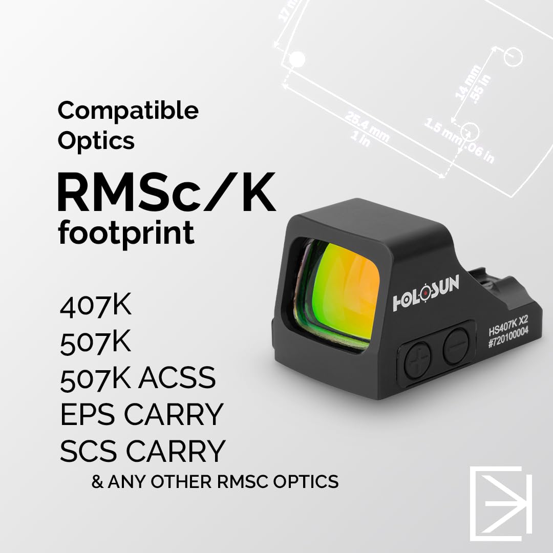 Calculated Kinetics adapter plate aligns Holosun 407K on Canik TP9 Elite SC for precision mounting