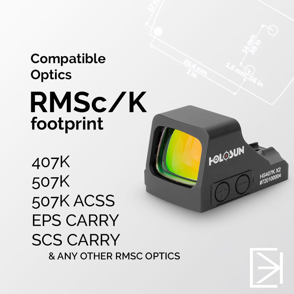 Calculated Kinetics adapter plate aligns Holosun 407K on Canik TP9 Elite SC for precision mounting