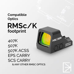 Calculated Kinetics adapter plate aligns Holosun 407K on Canik TP9 Elite SC for precision mounting