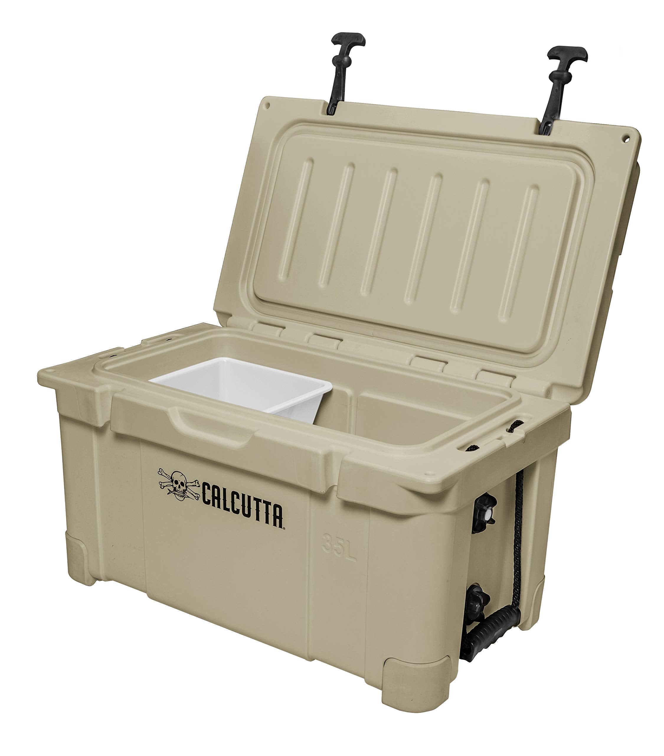 Calcutta hard cooler lid open revealing interior and ice area