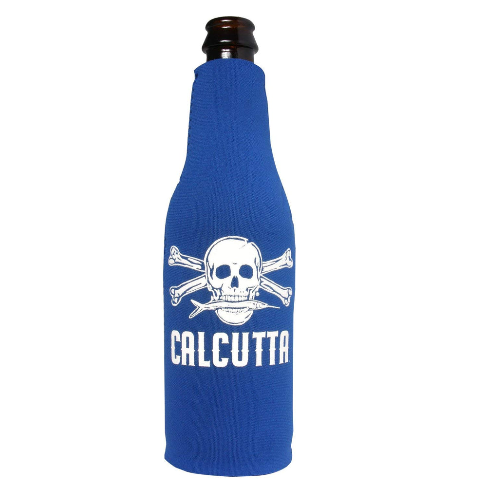 Calcutta Outdoors bottle cooler blue cover keeps drinks cold on the go.