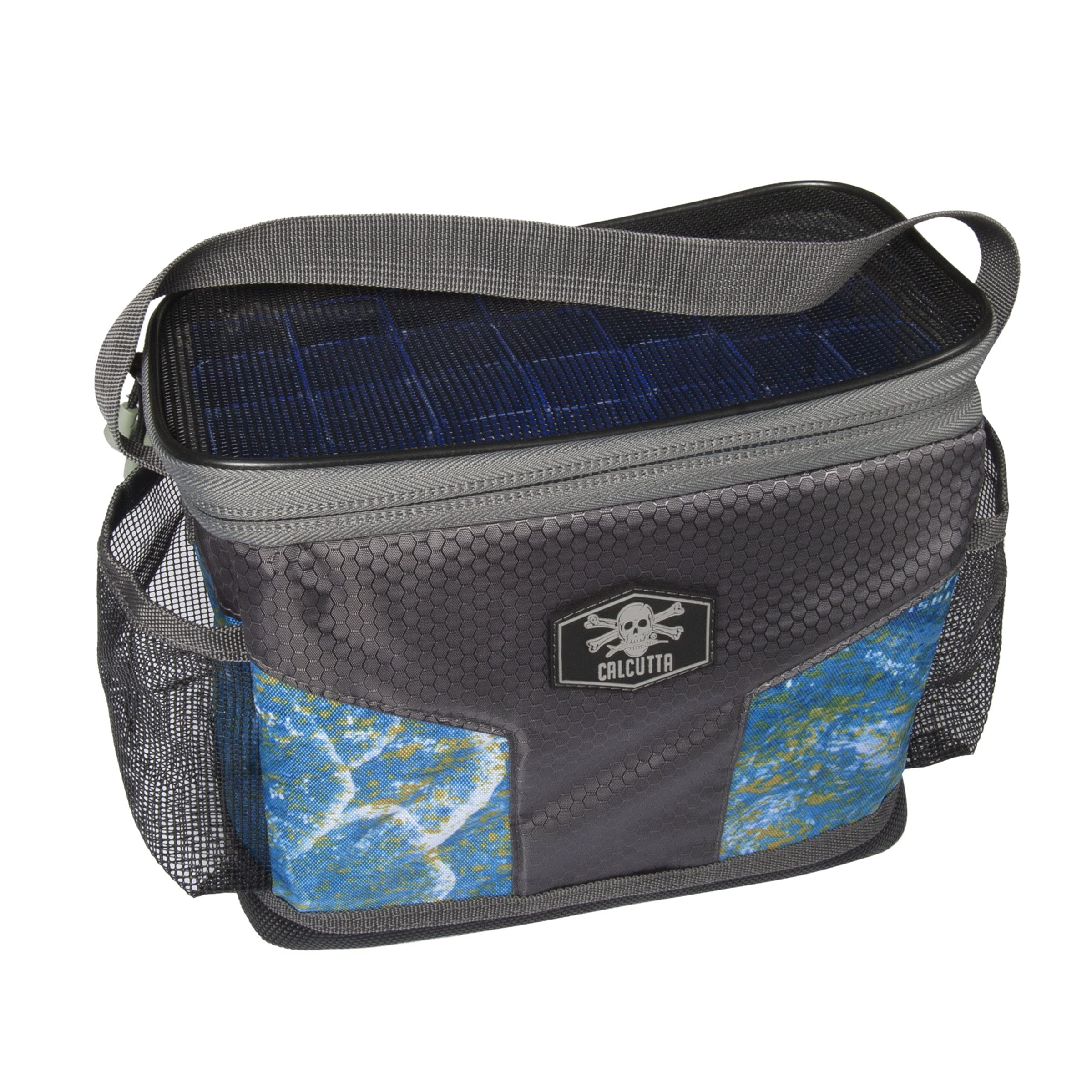 Calcutta Squall small jig tube bag in Mossy Oak Shoreline, rugged side view for organized jig storage