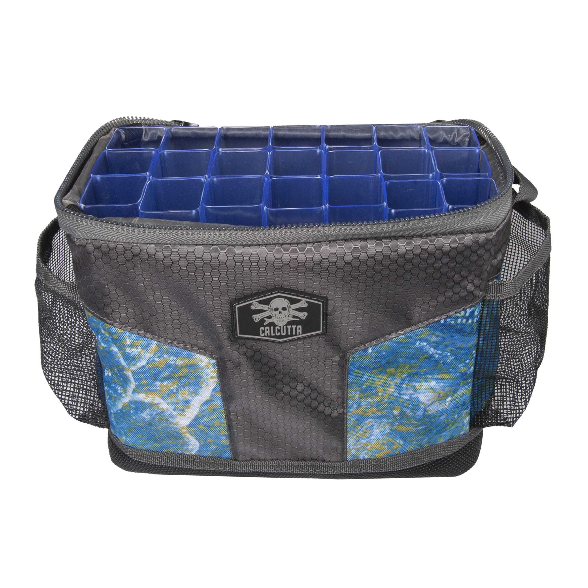 Calcutta Squall jig bag top view showing mesh top for quick water drainage after use