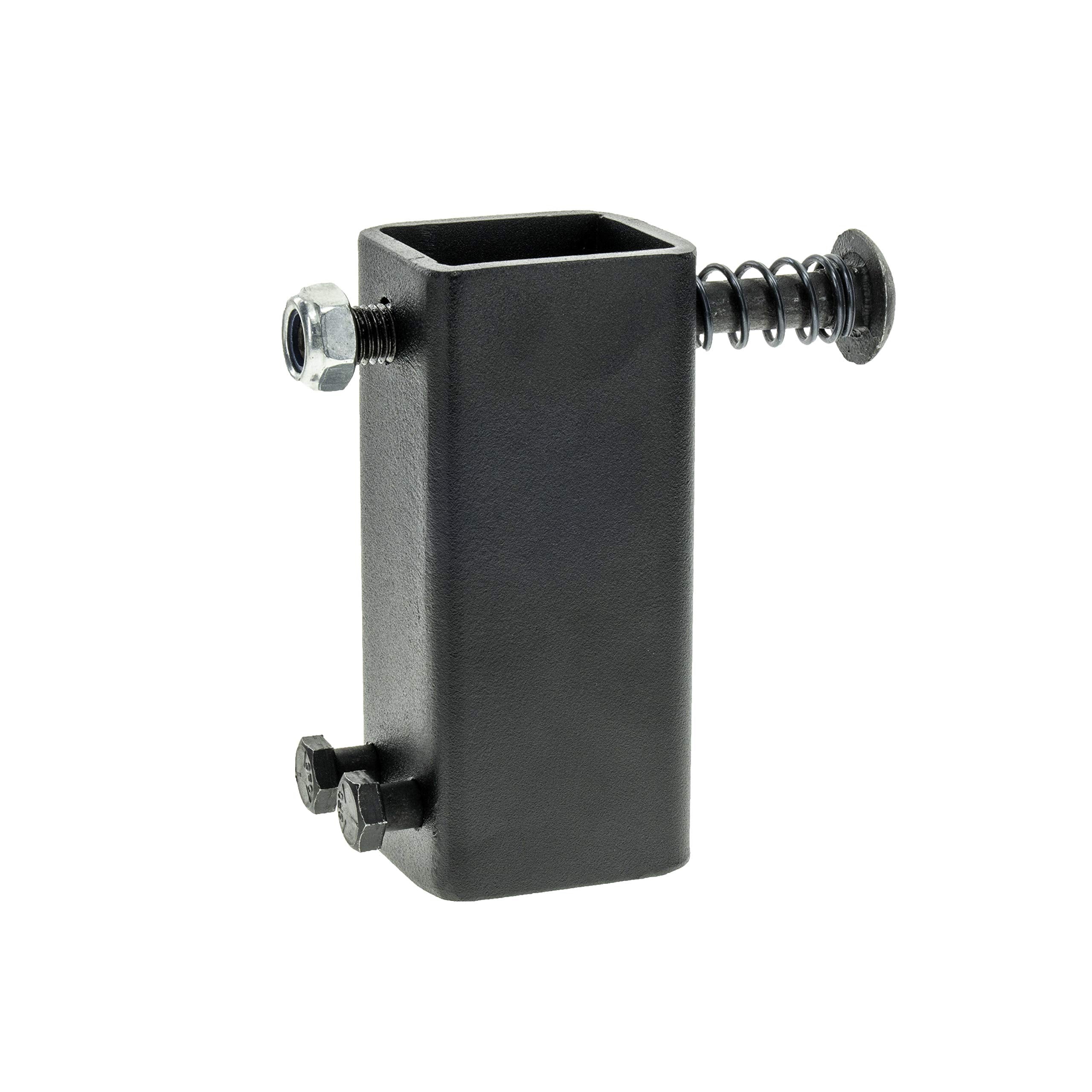 Caldwell AR500 steel target hanger mounted on a standard T-post for easy range setup.