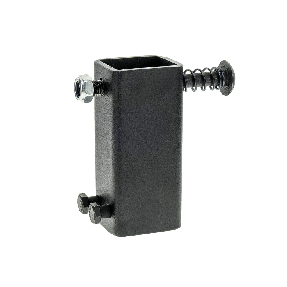 Caldwell AR500 steel target hanger mounted on a standard T-post for easy range setup.