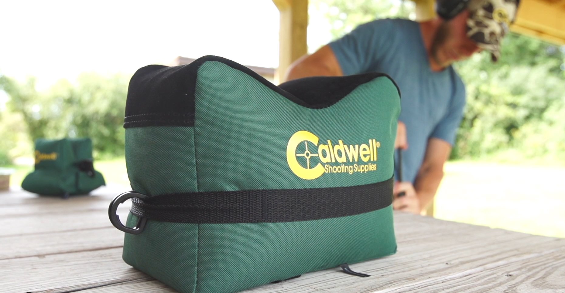 Caldwell DeadShot Front Bag Quick-Connect system enables easy front-rear bag setup.