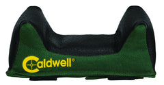Caldwell front rest bag strapped to forend for solid grip during outdoor range sessions