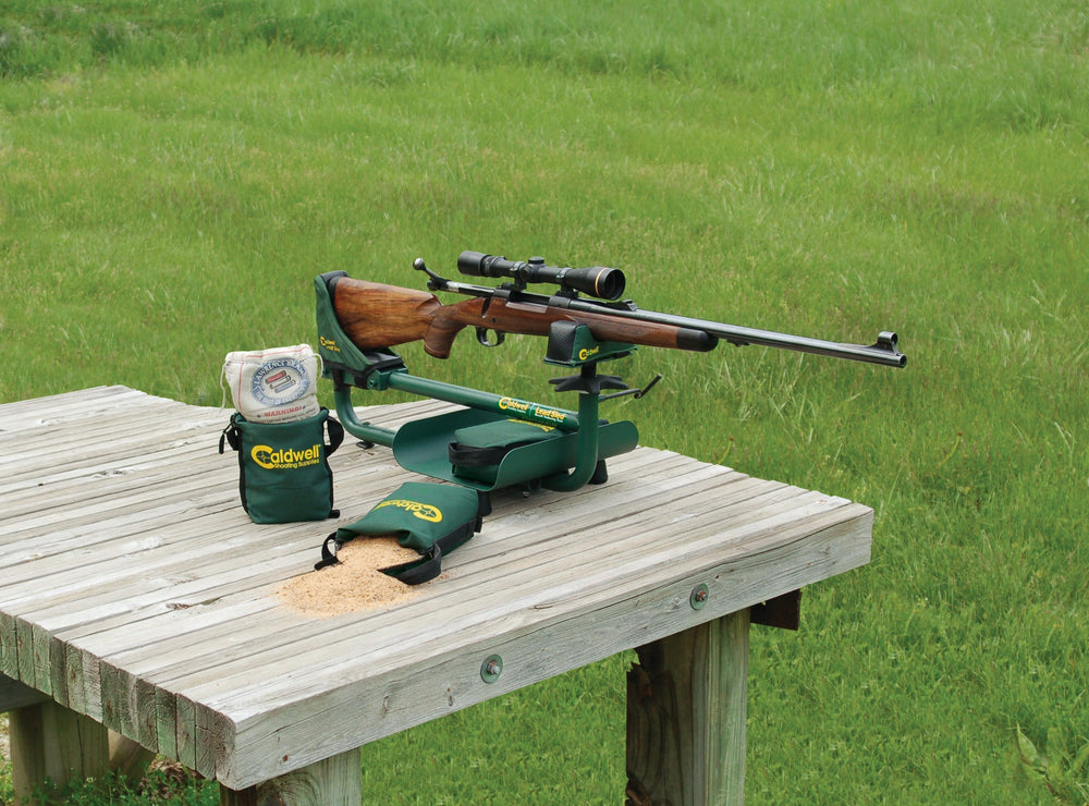 Caldwell Lead Sled weight bag in weight tray showing balanced support