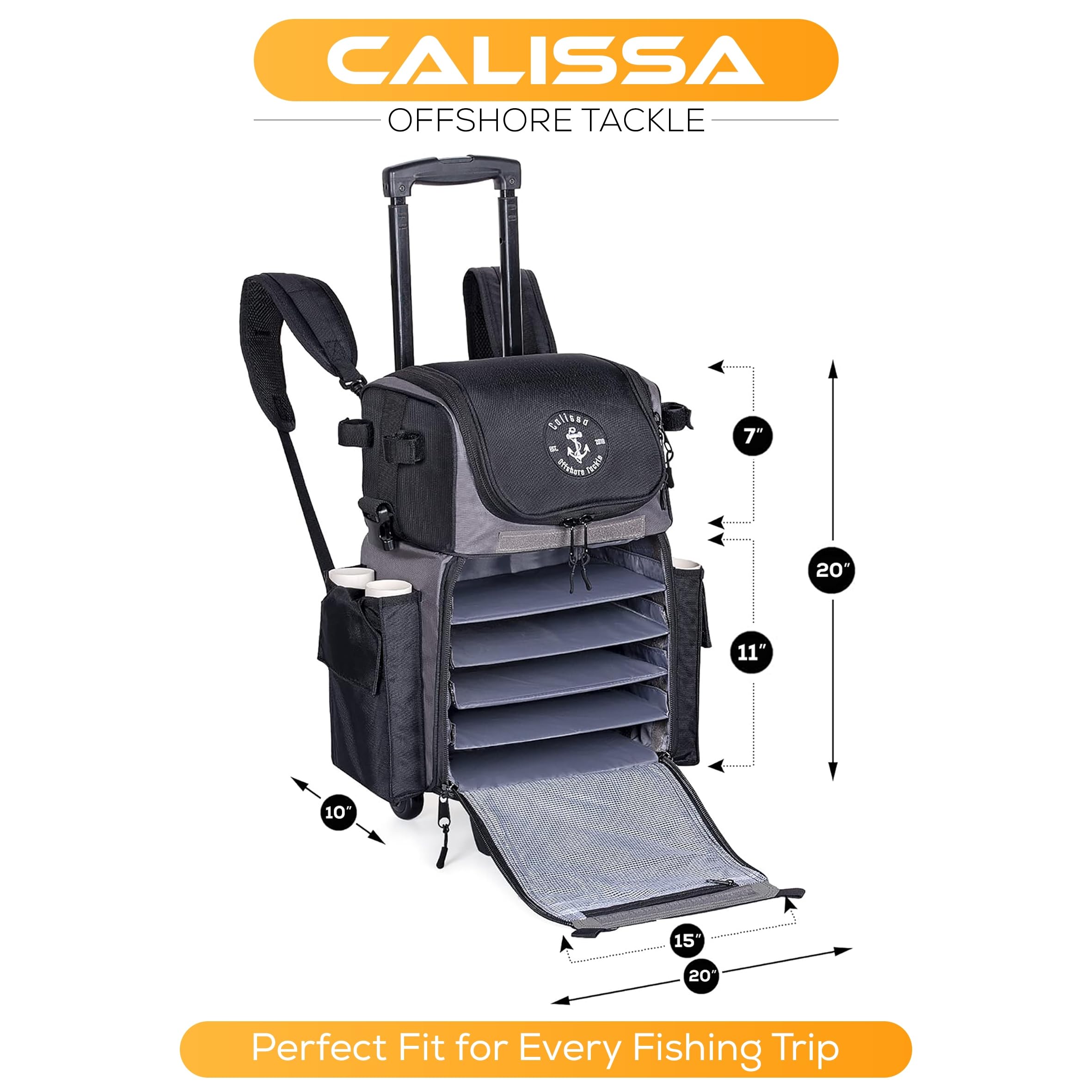 Calissa Recon open main compartment reveals space for multiple trays