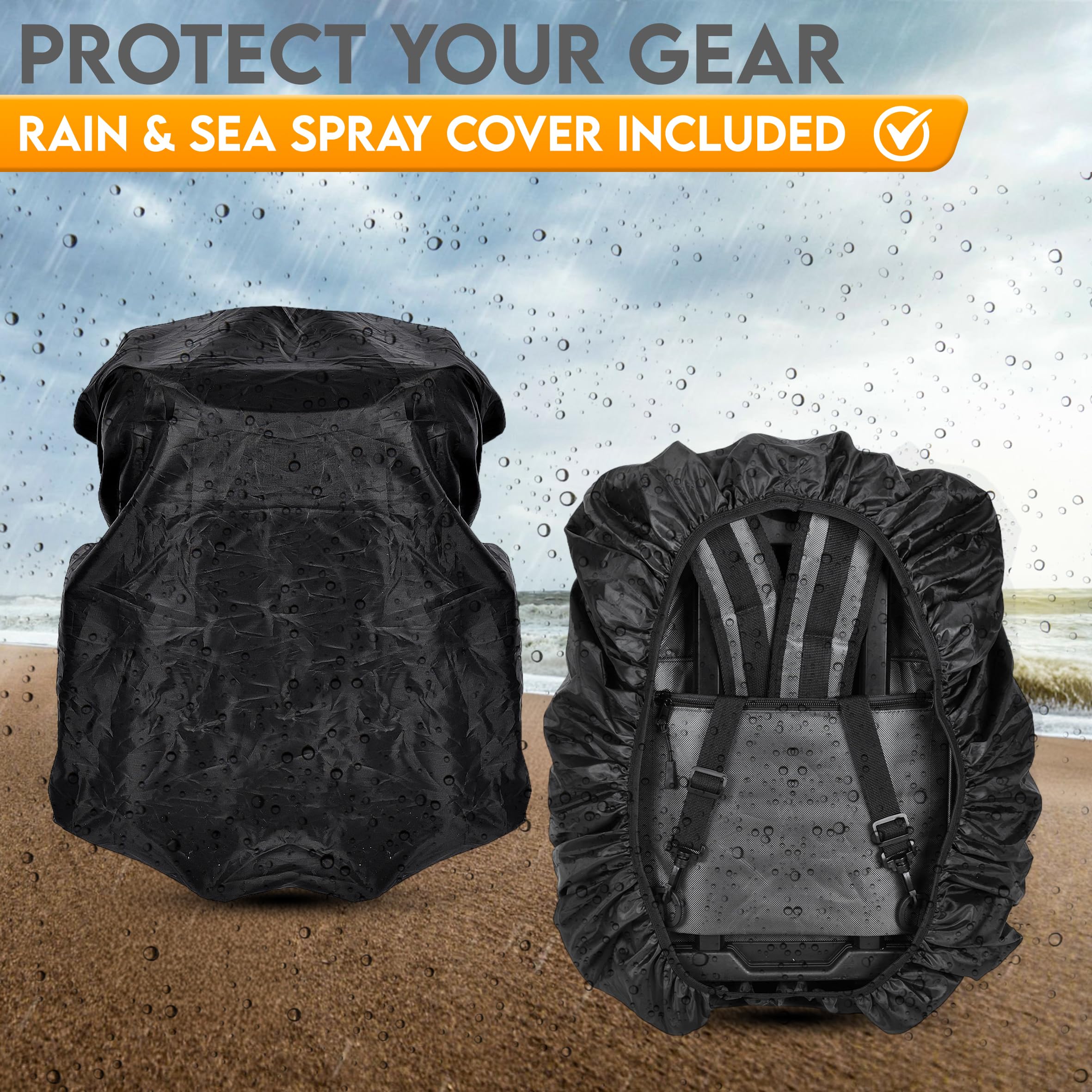 Calissa Recon featuring rain and sea spray cover for weather protection
